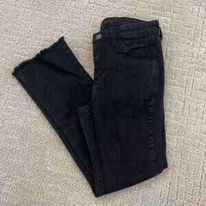 MAC jeans slim kick fringe crop ankle pant black denim fringe distress SZ 27